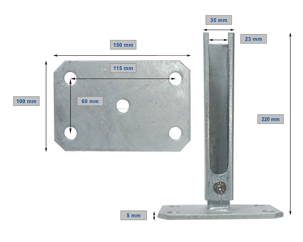 Fussplatte 150x100 mm für Gefälle Bodenplatte schwenkbar Klapp